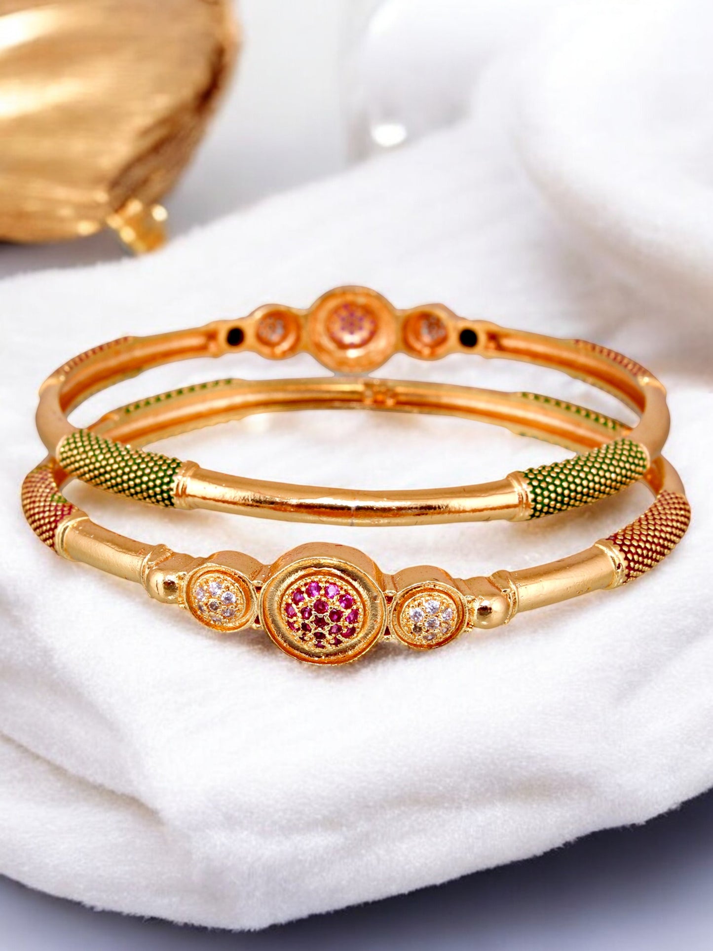 18k One Gram Gold Plated Traditional Designer Pack of 2 Bangle Set For Women