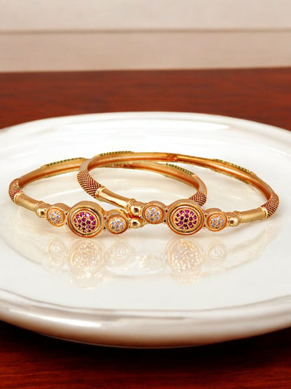 18k One Gram Gold Plated Traditional Designer Pack of 2 Bangle Set For Women