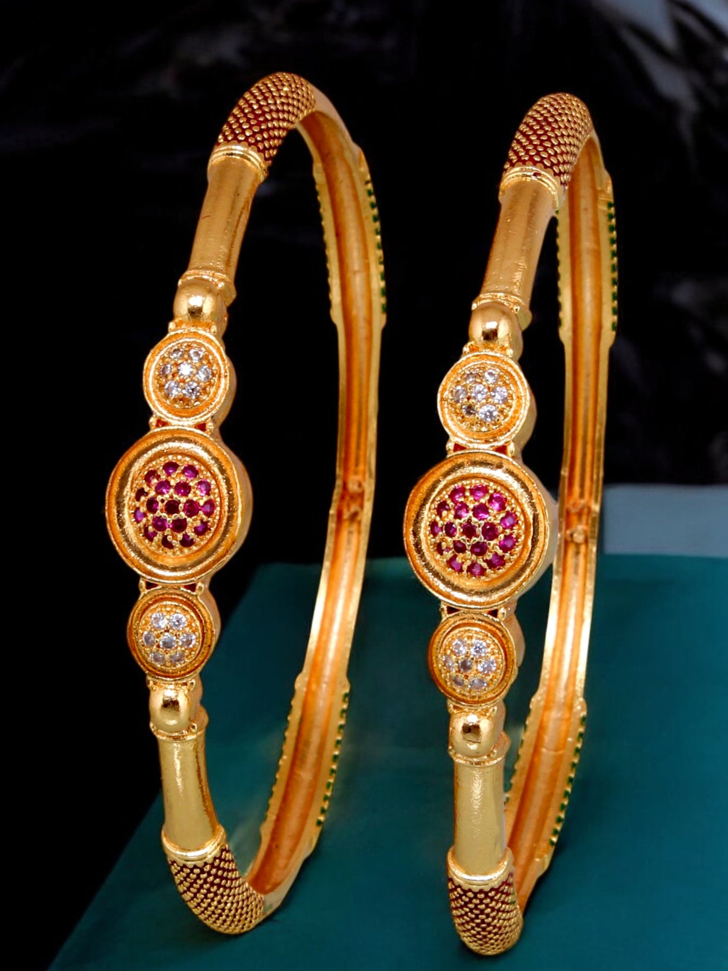 18k One Gram Gold Plated Traditional Designer Pack of 2 Bangle Set For Women