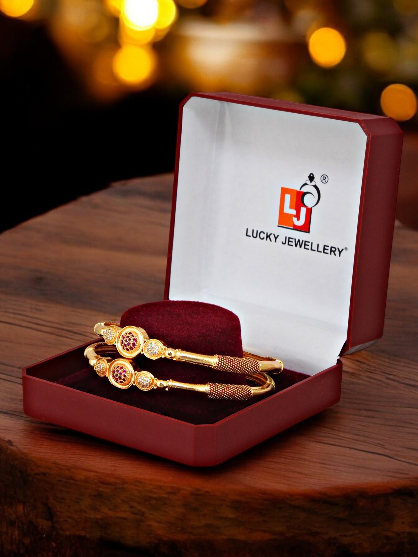 18k One Gram Gold Plated Traditional Designer Pack of 2 Bangle Set For Women