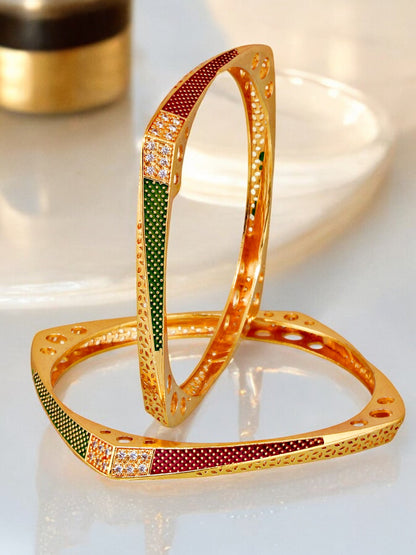 18k One Gram Gold Plated Traditional Designer Pack of 2 Bangle Set For Women