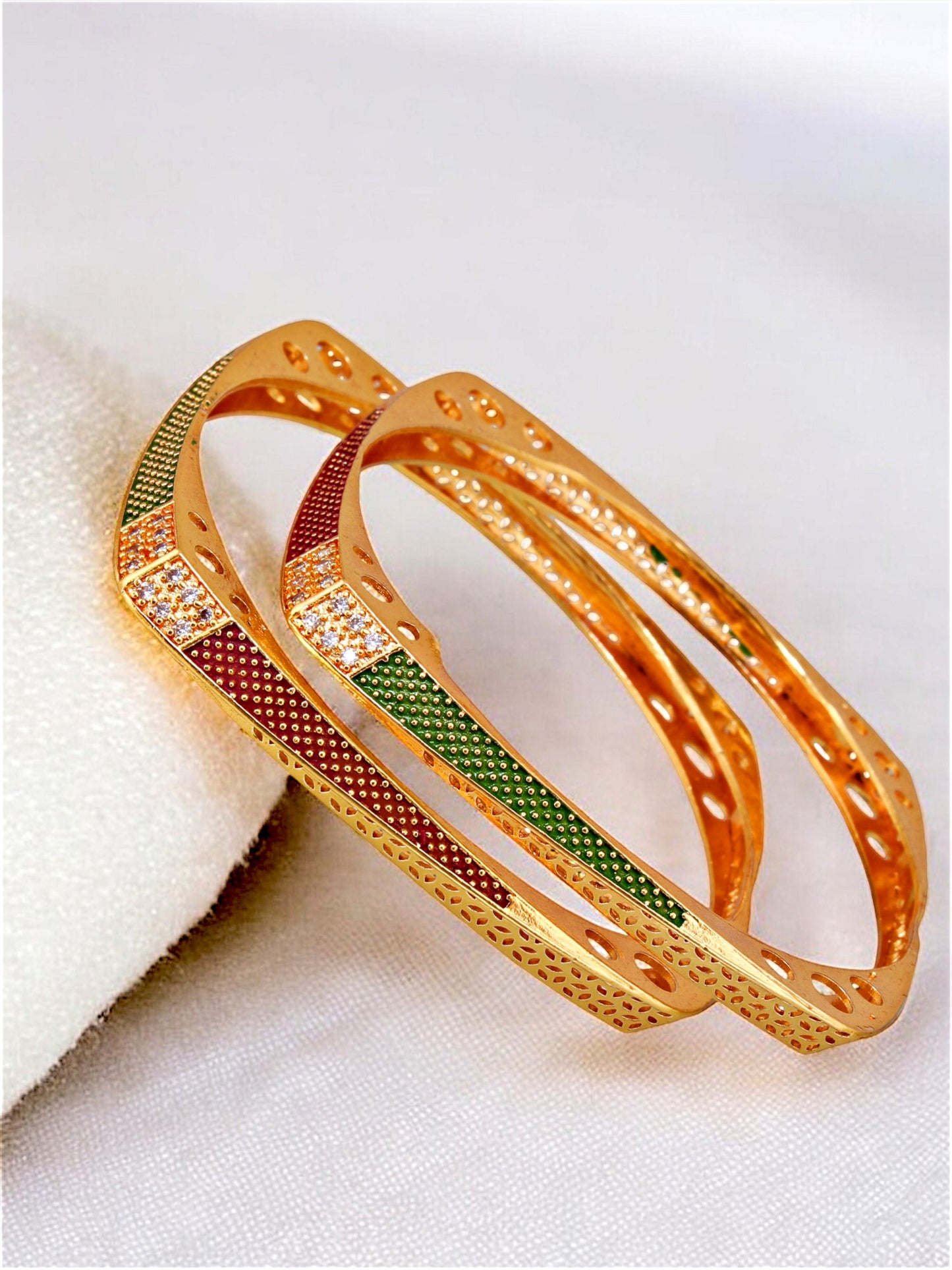 18k One Gram Gold Plated Traditional Designer Pack of 2 Bangle Set For Women