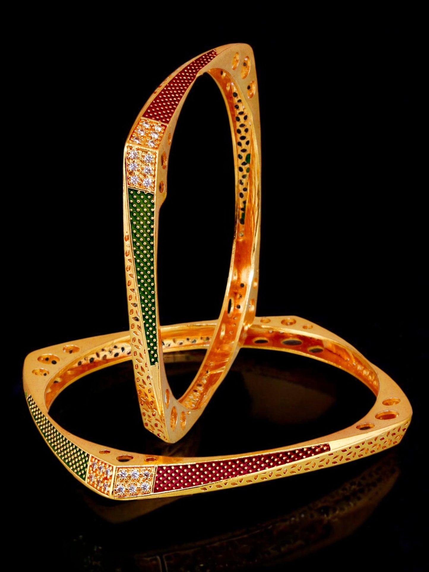 18k One Gram Gold Plated Traditional Designer Pack of 2 Bangle Set For Women