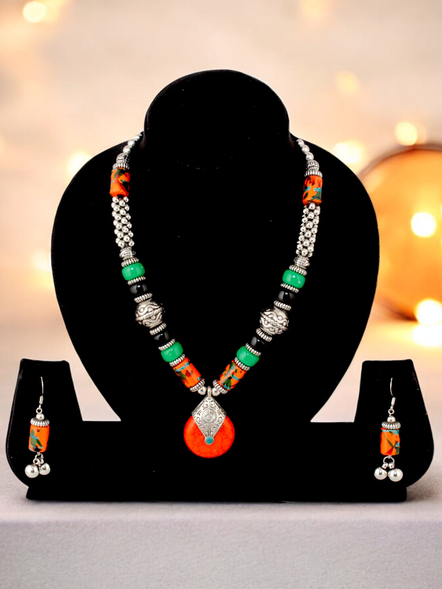 Tribal Afgani Boho Stylish Navratri Dandiya Necklace Set with Earrings for Women & Girls