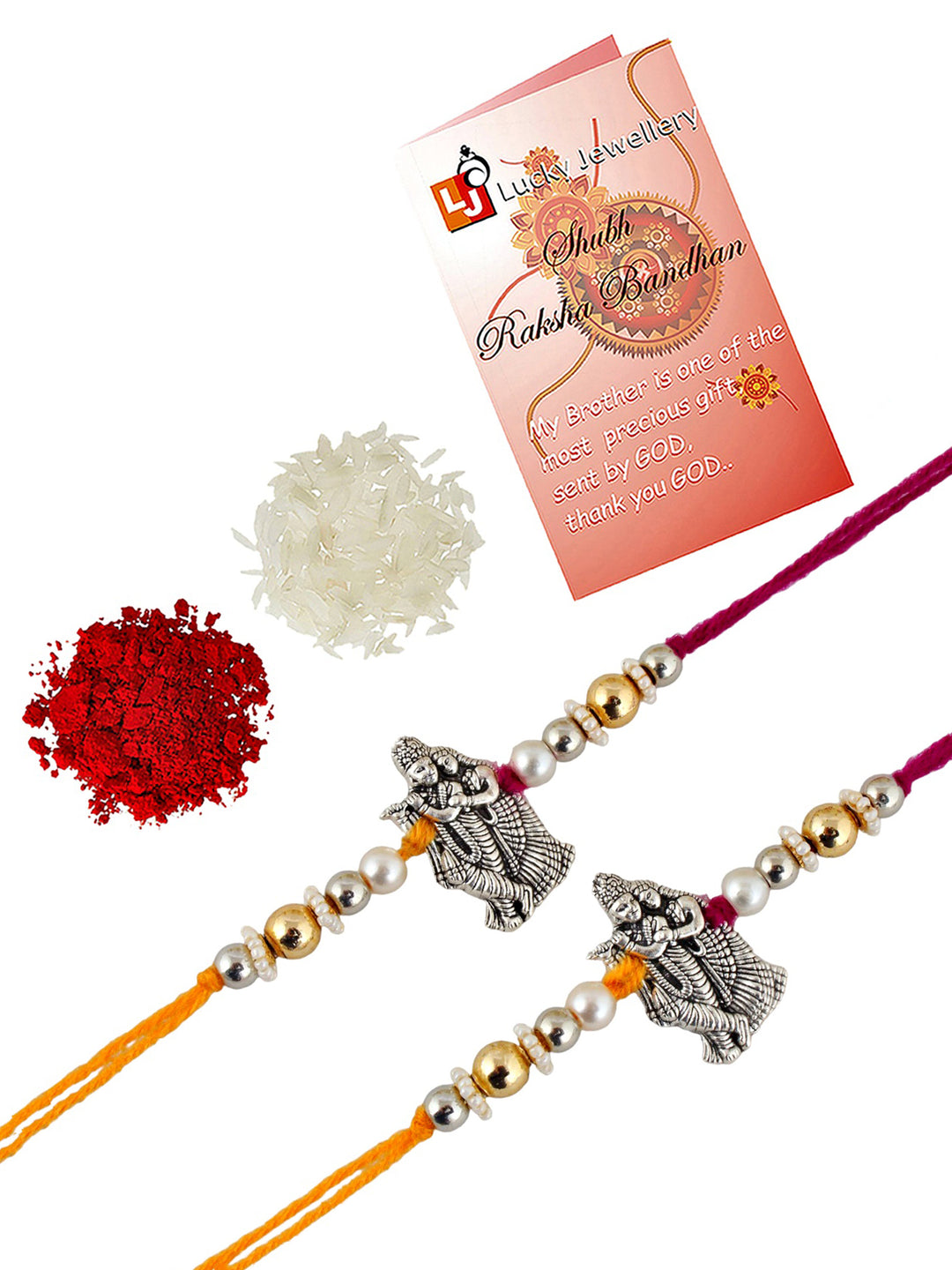 Oxidised German Silver Radha Krishna Rakhi Pack of 2