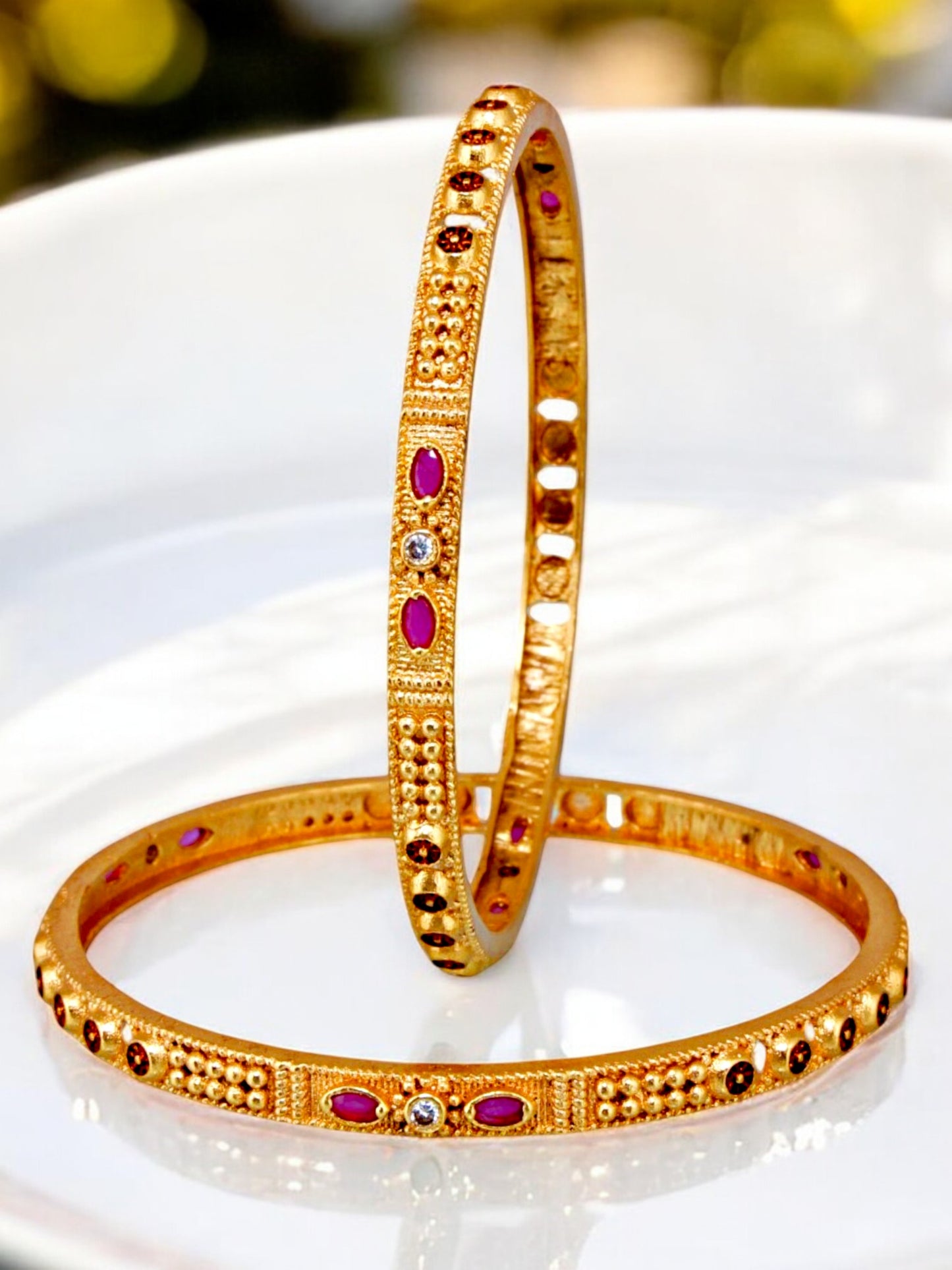 18k One Gram Gold Plated Traditional Designer Pack of 2 Bangle Set For Women