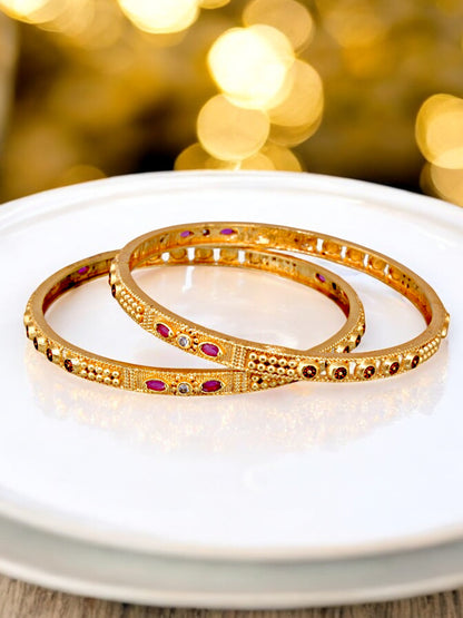 18k One Gram Gold Plated Traditional Designer Pack of 2 Bangle Set For Women