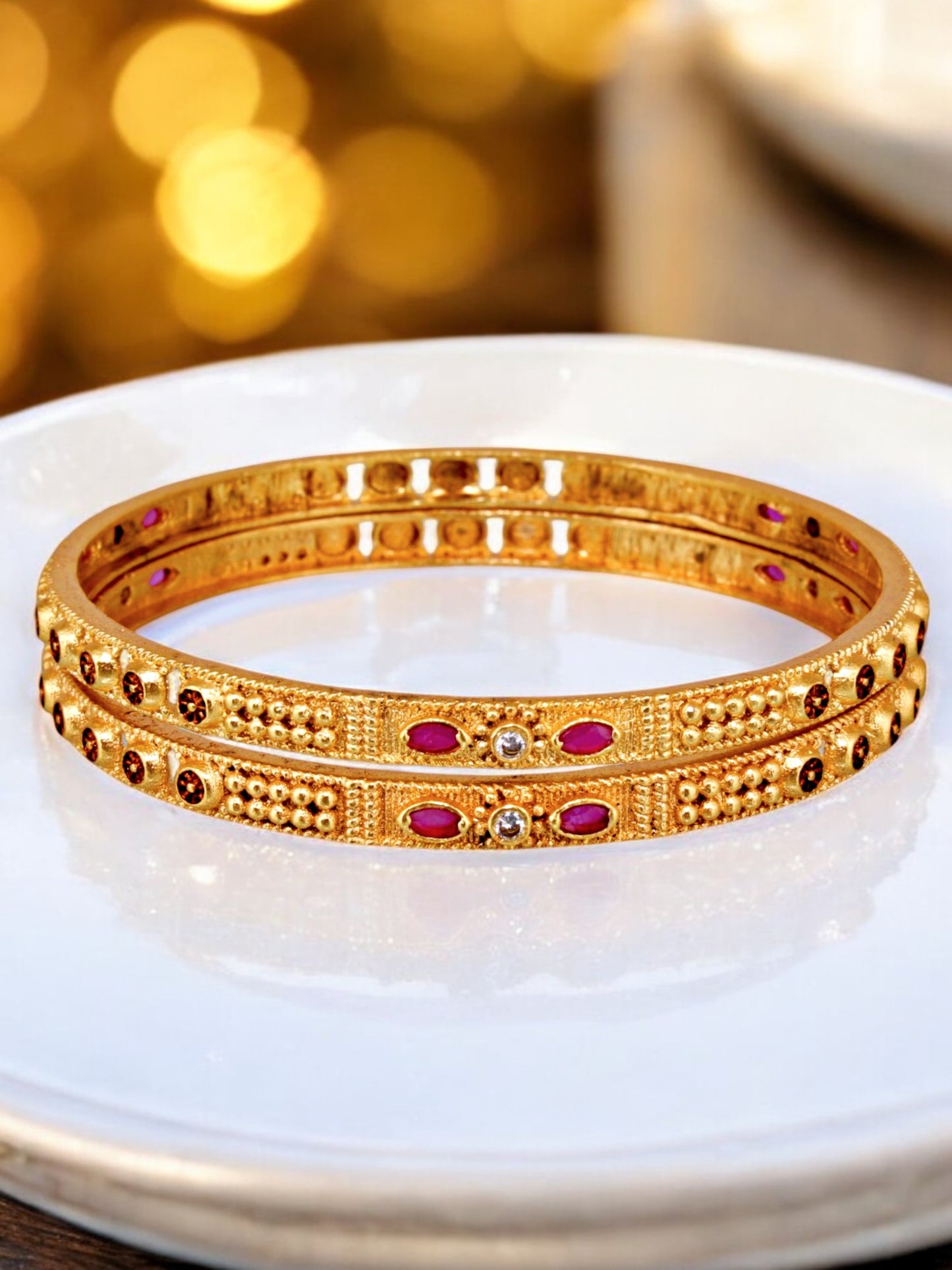 18k One Gram Gold Plated Traditional Designer Pack of 2 Bangle Set For Women