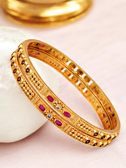 18k One Gram Gold Plated Traditional Designer Pack of 2 Bangle Set For Women