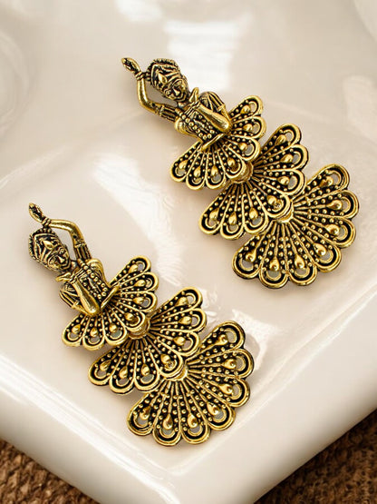 LUCKY JEWELLERY Oxidised Gold Dancing Doll Design Earrings