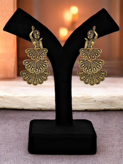 LUCKY JEWELLERY Oxidised Gold Dancing Doll Design Earrings