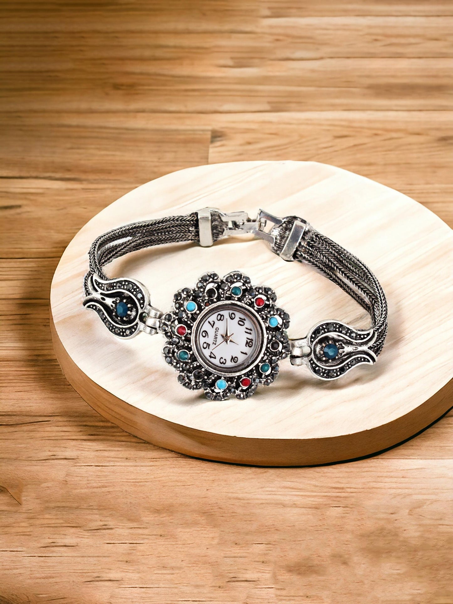 Stylish Silver Oxidised Wrist Watch Bracelet For Women & Girls