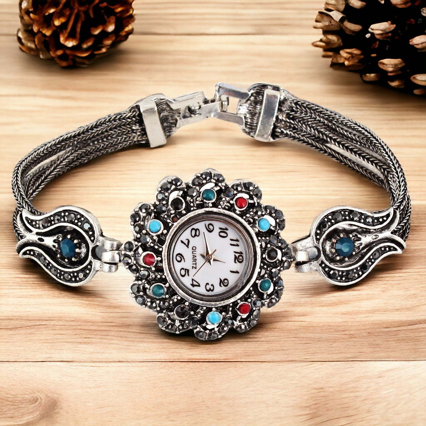 Stylish Silver Oxidised Wrist Watch Bracelet For Women & Girls