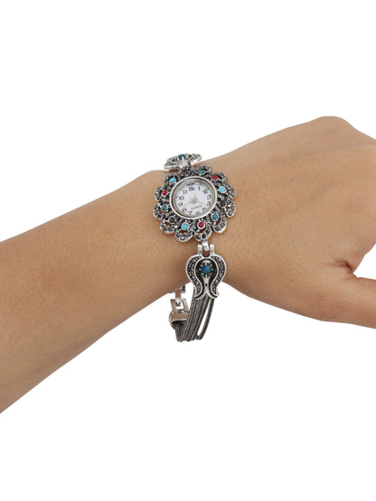 Stylish Silver Oxidised Wrist Watch Bracelet For Women & Girls