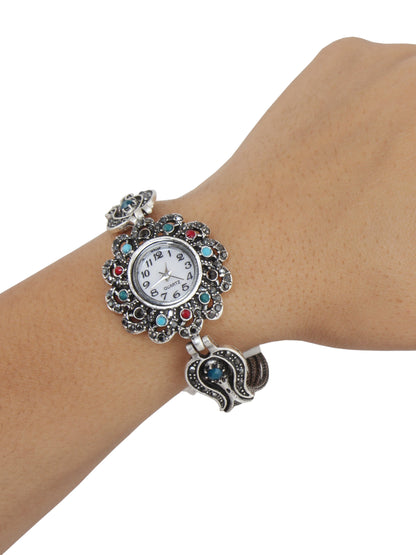 Stylish Silver Oxidised Wrist Watch Bracelet For Women & Girls