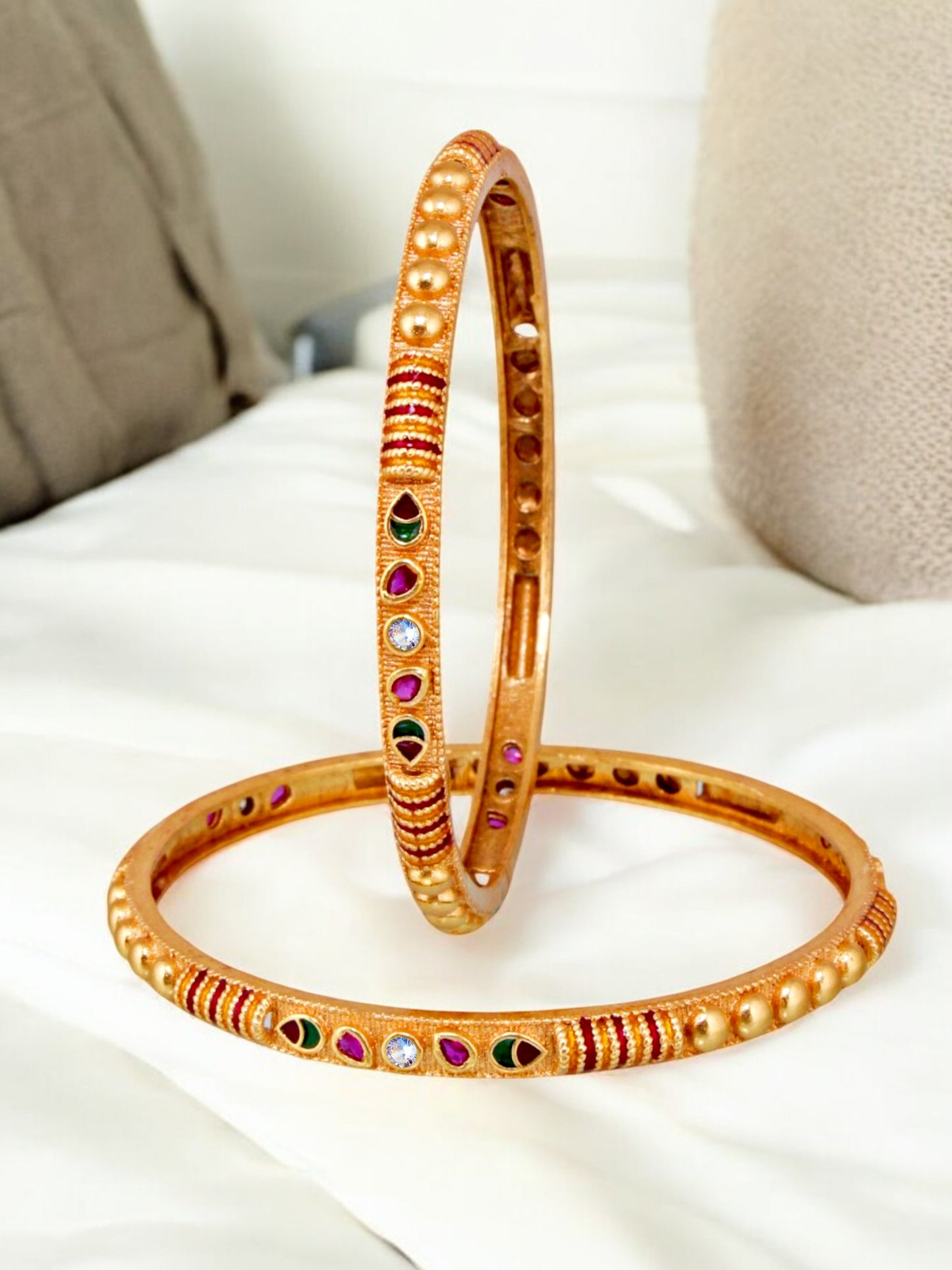 18k One Gram Gold Plated Traditional Designer Pack of 2 Bangle Set For Women