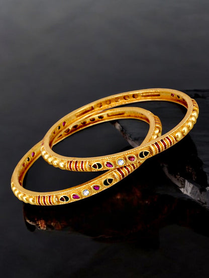 18k One Gram Gold Plated Traditional Designer Pack of 2 Bangle Set For Women