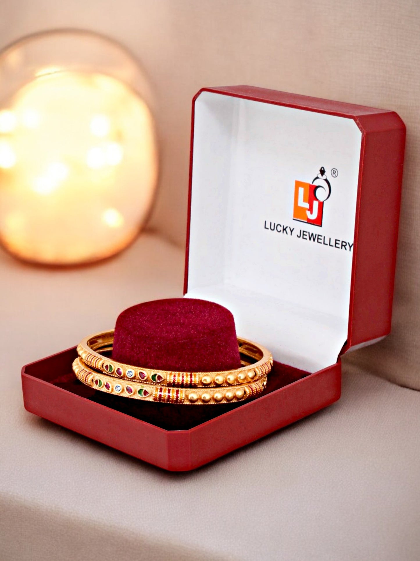 18k One Gram Gold Plated Traditional Designer Pack of 2 Bangle Set For Women