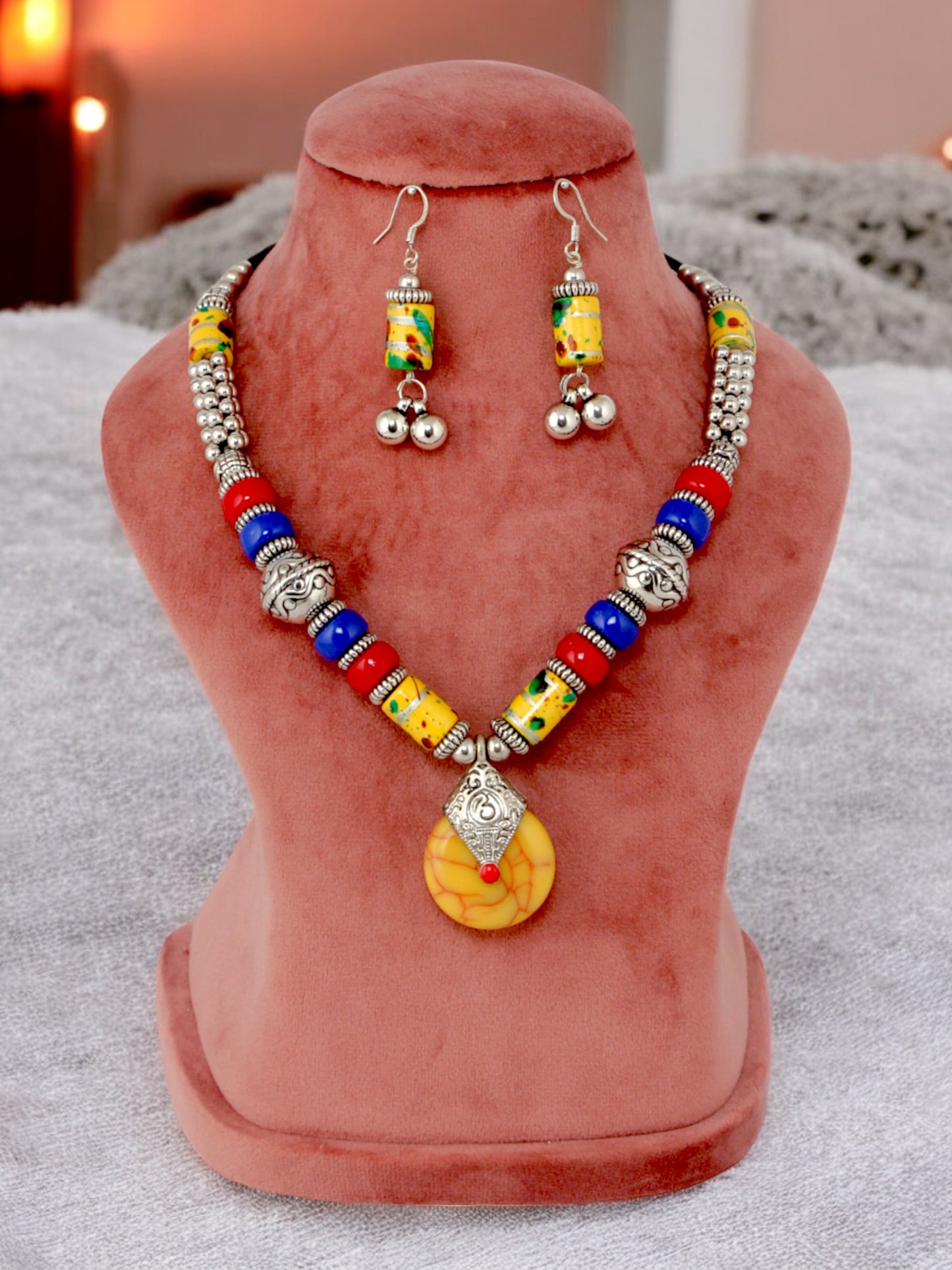 Tribal Afgani Boho Stylish Navratri Dandiya Necklace Set with Earrings for Women & Girls