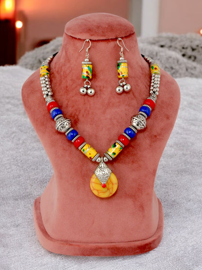 Tribal Afgani Boho Stylish Navratri Dandiya Necklace Set with Earrings for Women & Girls