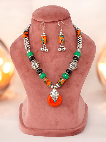 Tribal Afgani Boho Stylish Navratri Dandiya Necklace Set with Earrings for Women & Girls