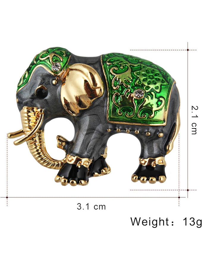 LUCKY JEWELLERY Designer Gold Plating Elephant Green Meenakari Enamel Brooch Saree Pin For Men & Women (150-CHOM1-1179)