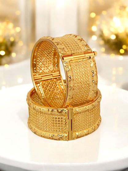 18k One Gram Gold Plated Traditional Designer Pack of 2 Bangle Set For Women