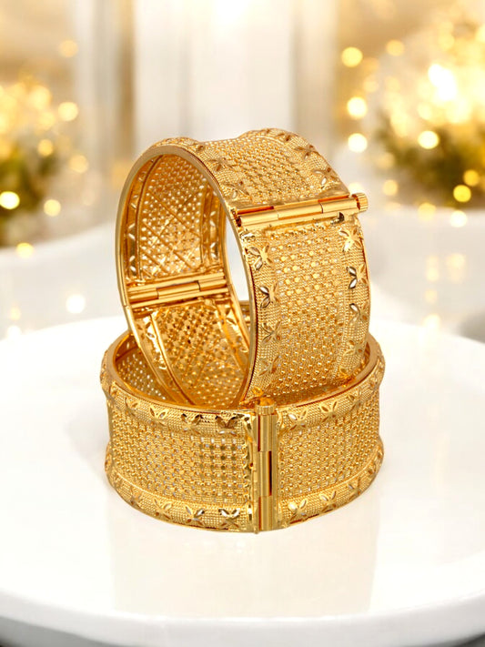 18k One Gram Gold Plated Traditional Designer Pack of 2 Bangle Set For Women