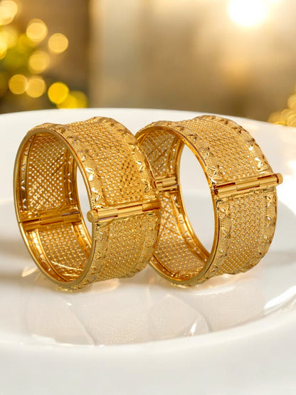 18k One Gram Gold Plated Traditional Designer Pack of 2 Bangle Set For Women