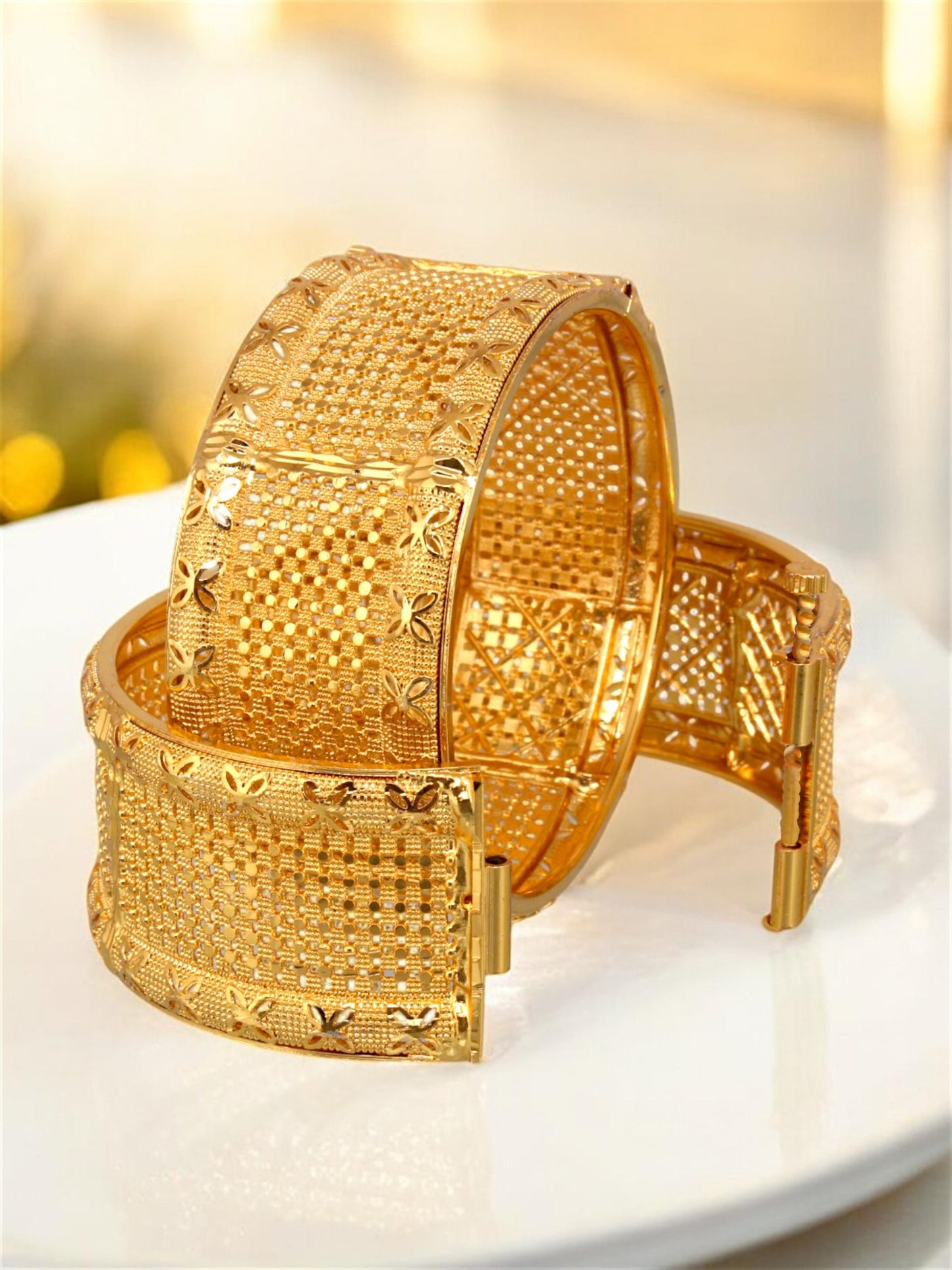 18k One Gram Gold Plated Traditional Designer Pack of 2 Bangle Set For Women