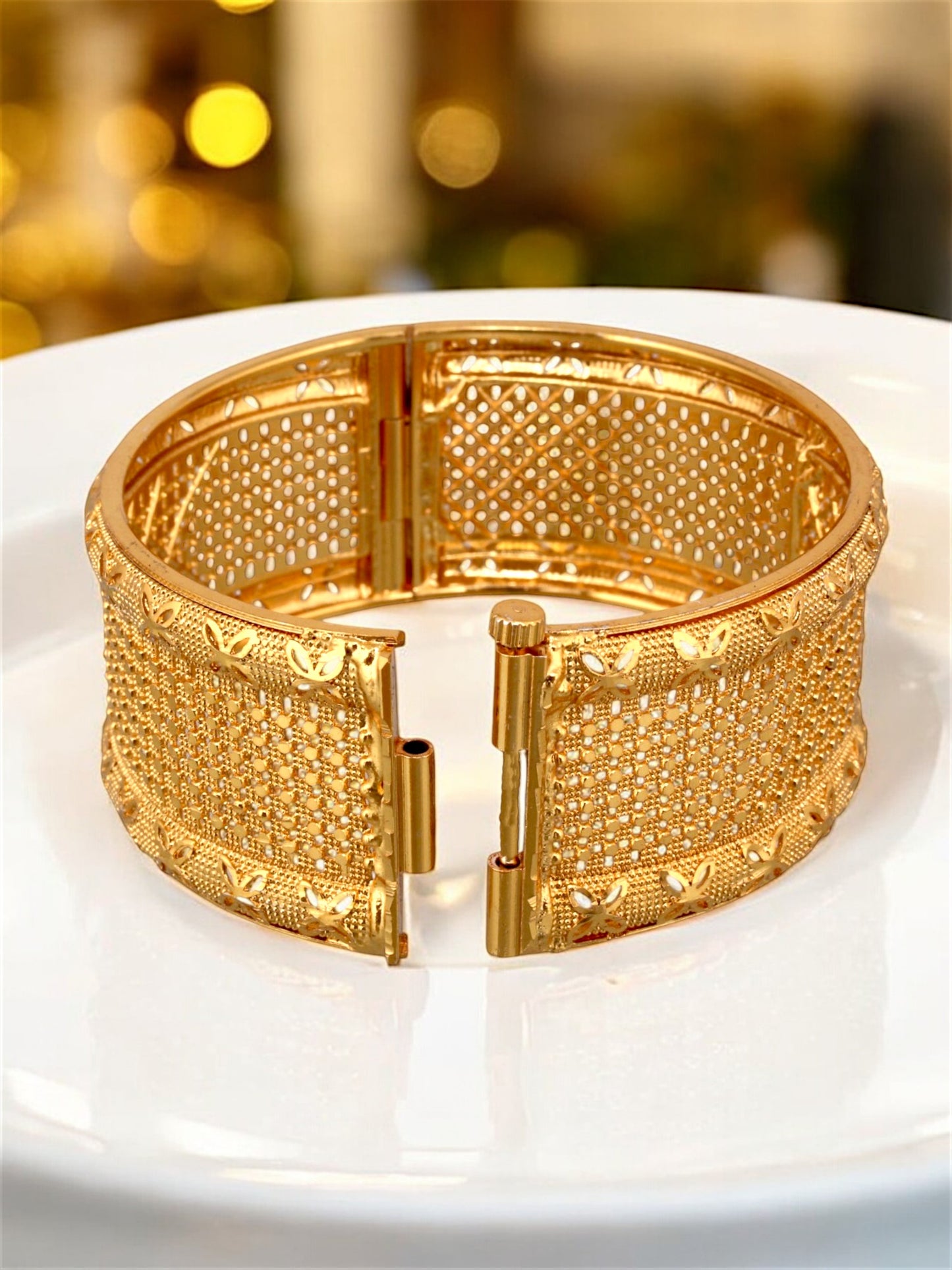 18k One Gram Gold Plated Traditional Designer Pack of 2 Bangle Set For Women