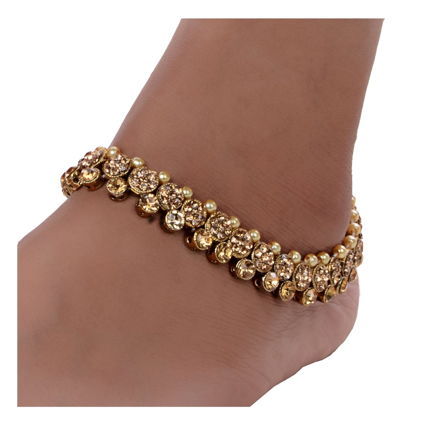 Lucky Jewellery Designer Golden Color Antique Polish Anklet Payal Pair Of One For Girls & Women