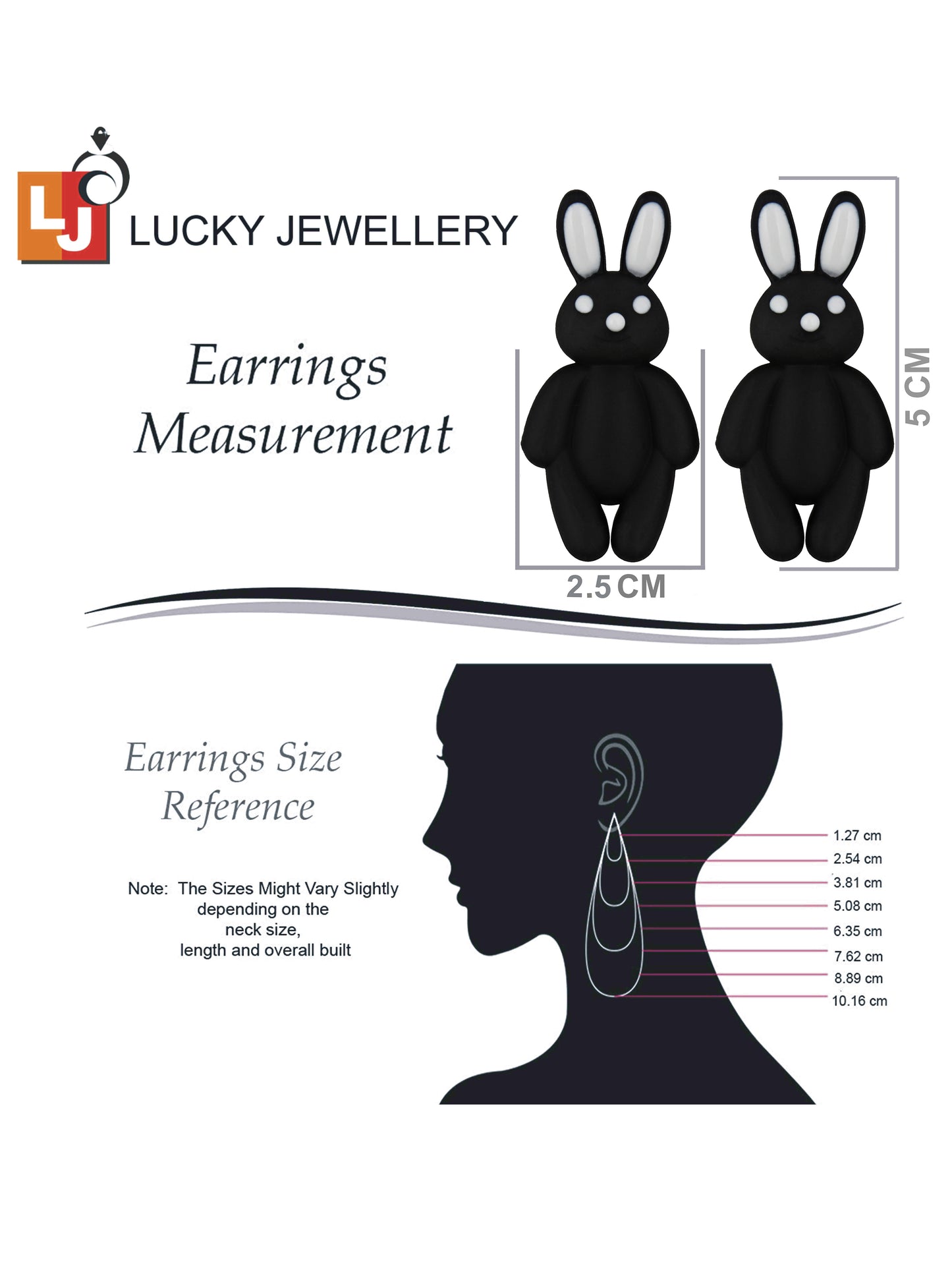 Lucky Jewellery Black Color Rabbit Shaped Stud Earrings|Cute Cartoon Earrings For Girls & Women