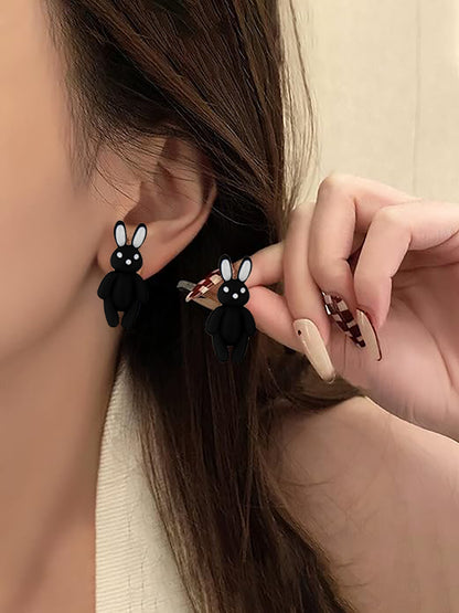 Lucky Jewellery Black Color Rabbit Shaped Stud Earrings|Cute Cartoon Earrings For Girls & Women