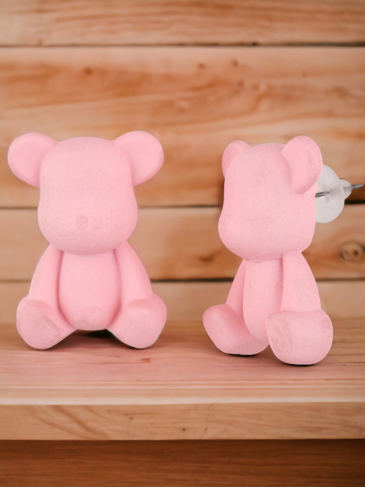 Lucky Jewellery Pink Color Teddy Bear Design Stud Earing | Cute Cartoon Earrings For Girls & Women