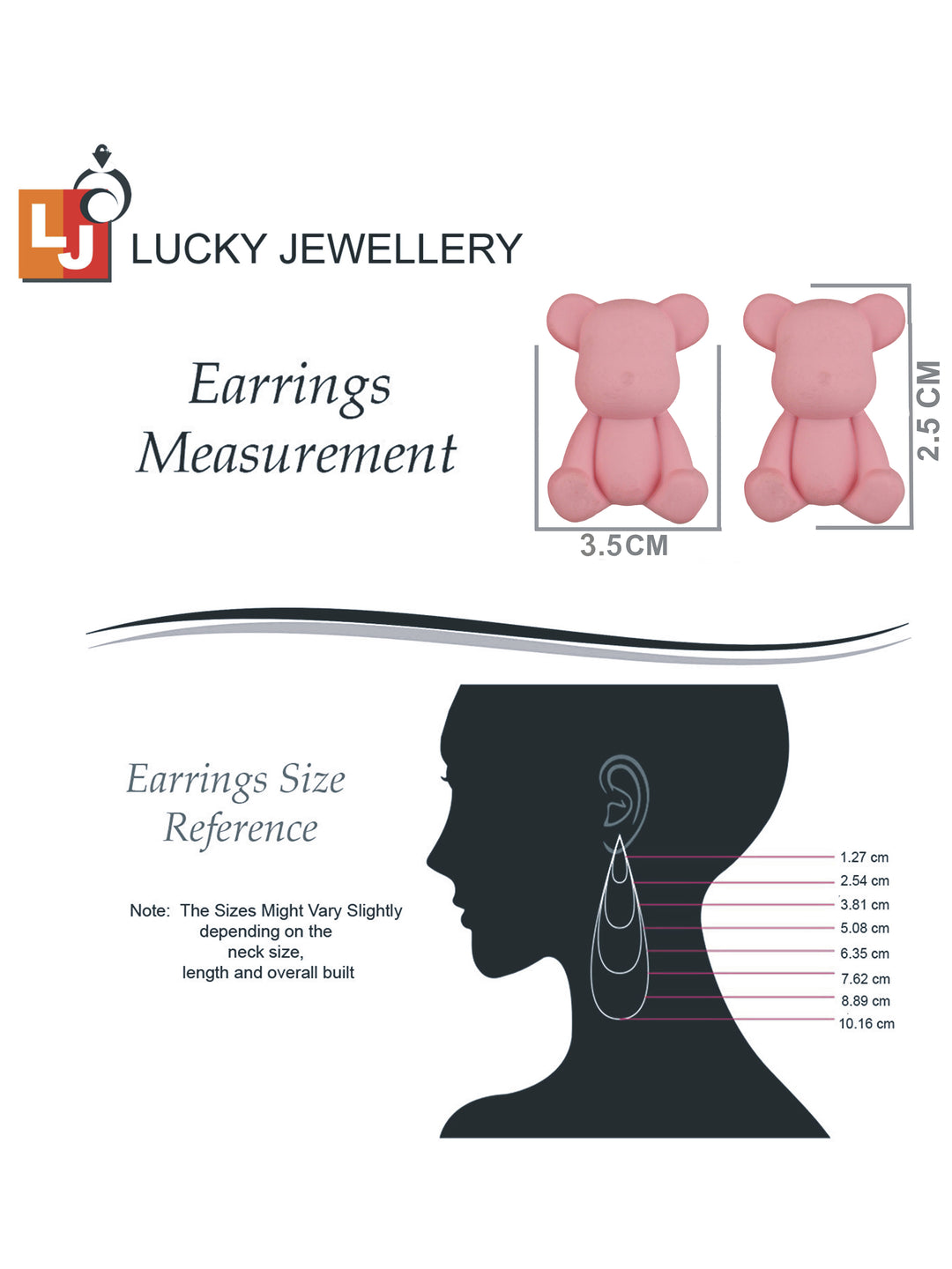 Lucky Jewellery Pink Color Teddy Bear Design Stud Earing | Cute Cartoon Earrings For Girls & Women