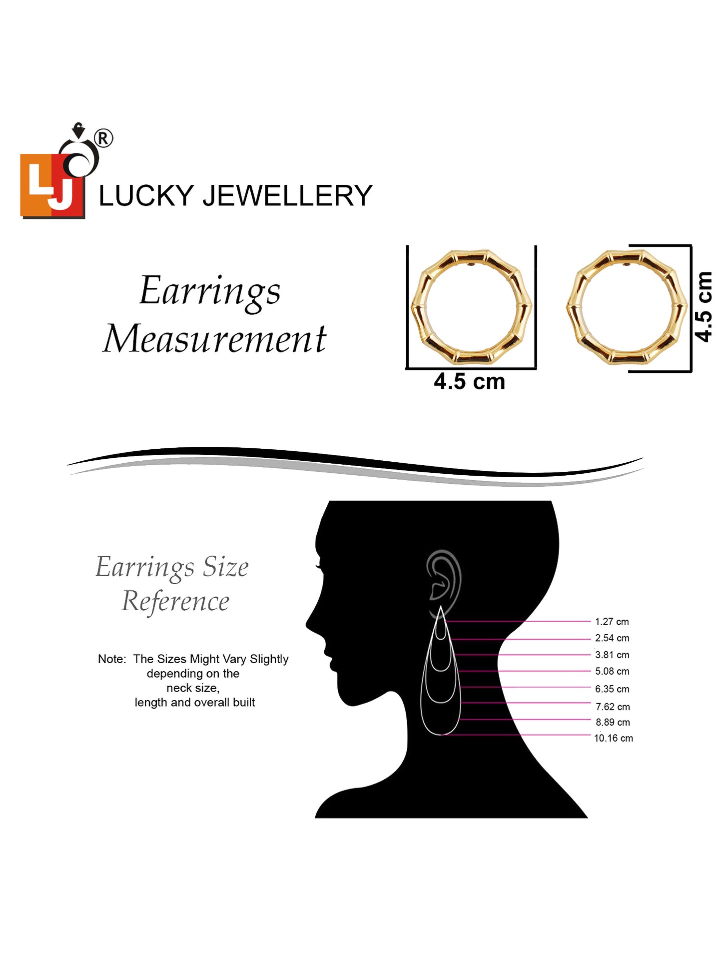 Lucky Jewellery Designer 18k Gold Plated Click-Top Round Bamboo Hoop Earrings For Girls & Women