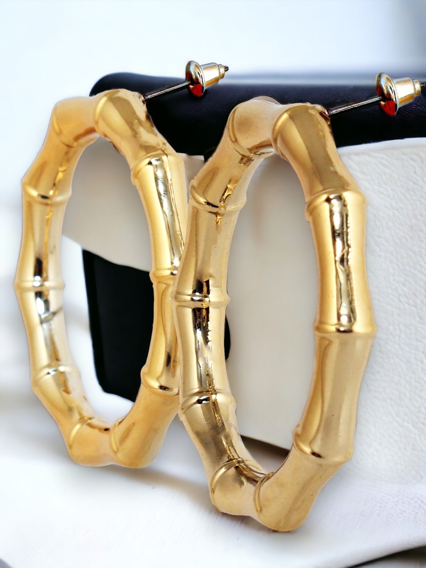 Lucky Jewellery Designer 18k Gold Plated Click-Top Round Bamboo Hoop Earrings For Girls & Women