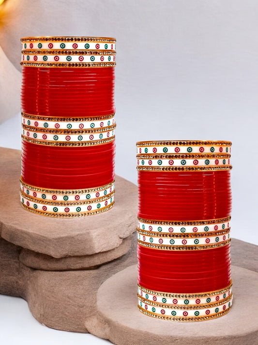 Lucky Jewellery Bridal Bangle Set Red Designer Punjabi Chuda For Women