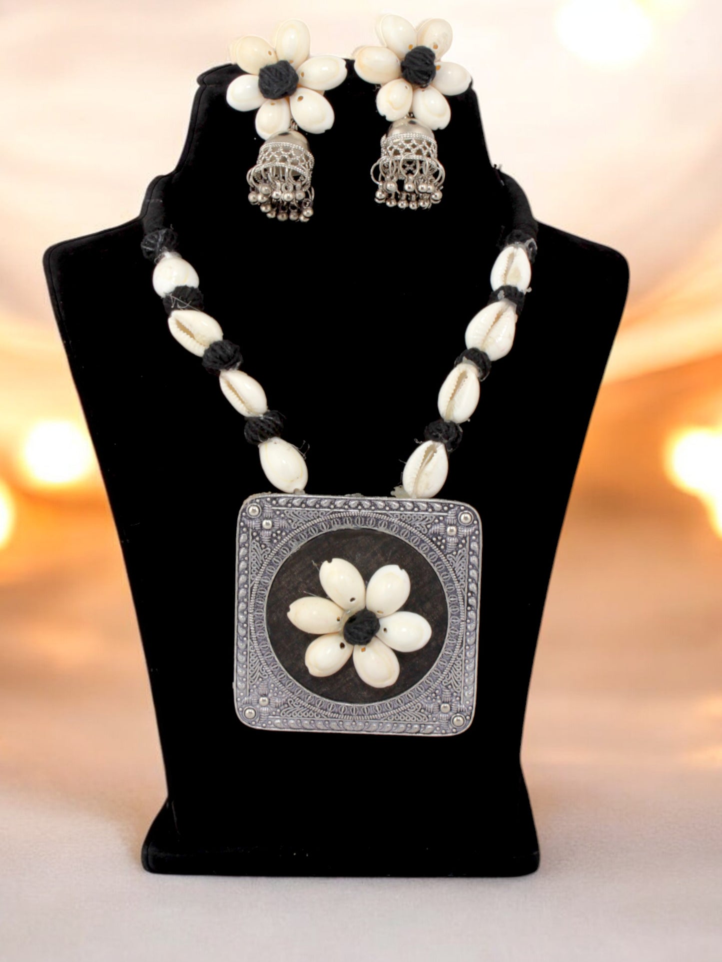 Tribal Garba Oxidised Silver Navratri Latest Dandiya Jewellery Kaudi Necklace Set with Earrings