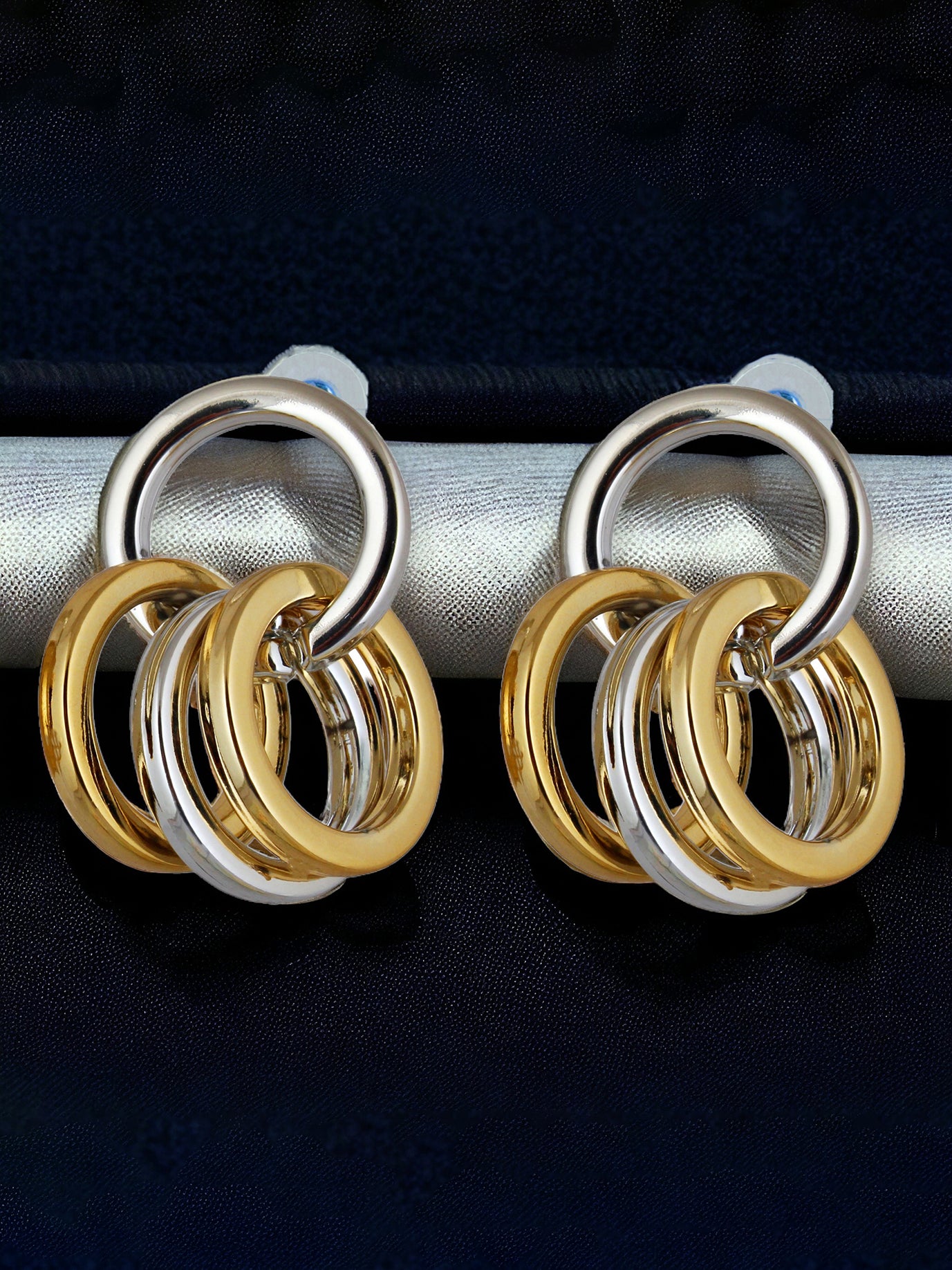 Lucky Jewellery Gold & Silver Plated Circle Earring With Multiple Rings Earrings For Girls & Women