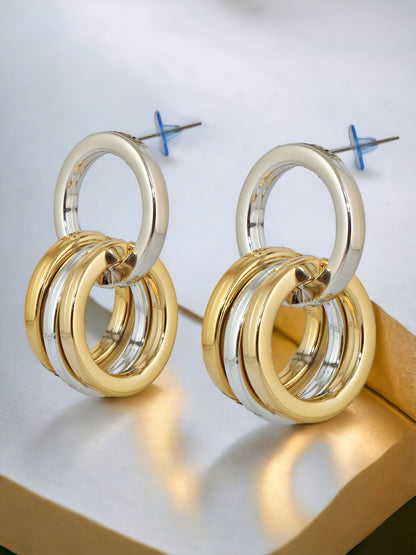 Lucky Jewellery Gold & Silver Plated Circle Earring With Multiple Rings Earrings For Girls & Women