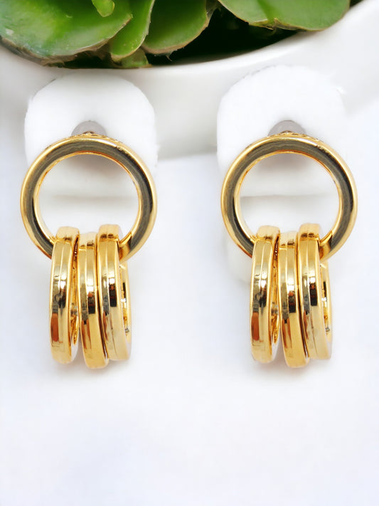 18k Gold Plated Circle Link Earring With Multiple Rings Earrings For Girls & Women