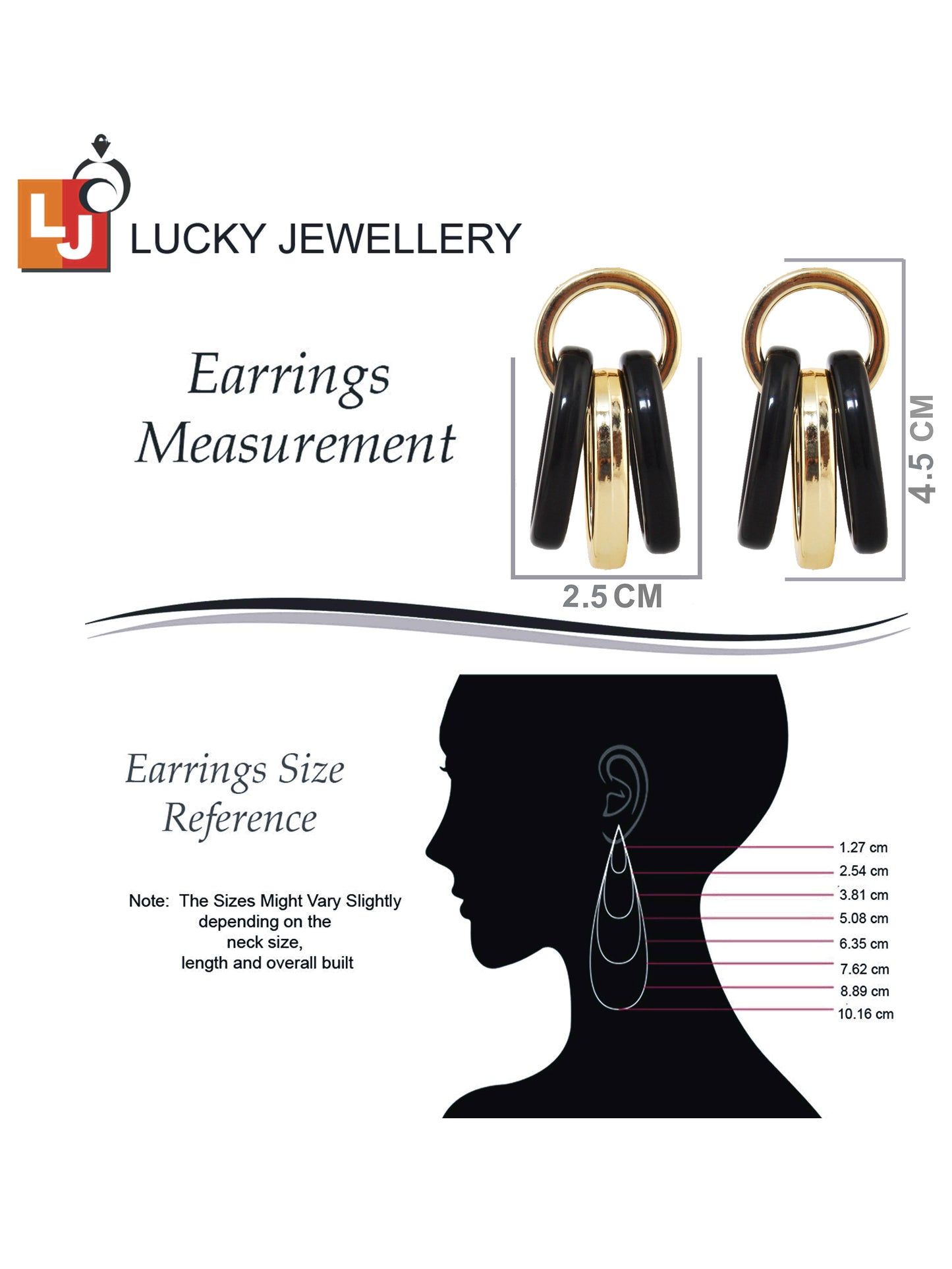 18k Gold Plated Black Color Circle Link Earring With Multiple Rings Drop Earrings For Girls & Women