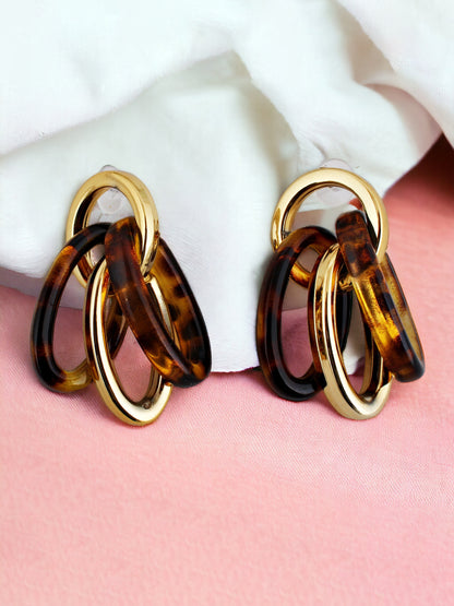 18k Gold Plated Copper Color Circle Link Earring With Multiple Rings Drop Earrings For Girls & Women