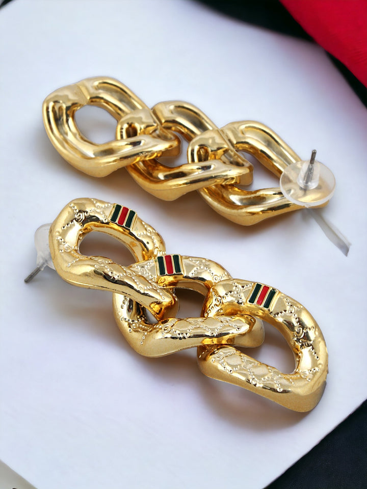 18k Gold Plated Chain Link Dangle Earring Cuban Link Chain Stud Dangle Earrings For Girls & Women