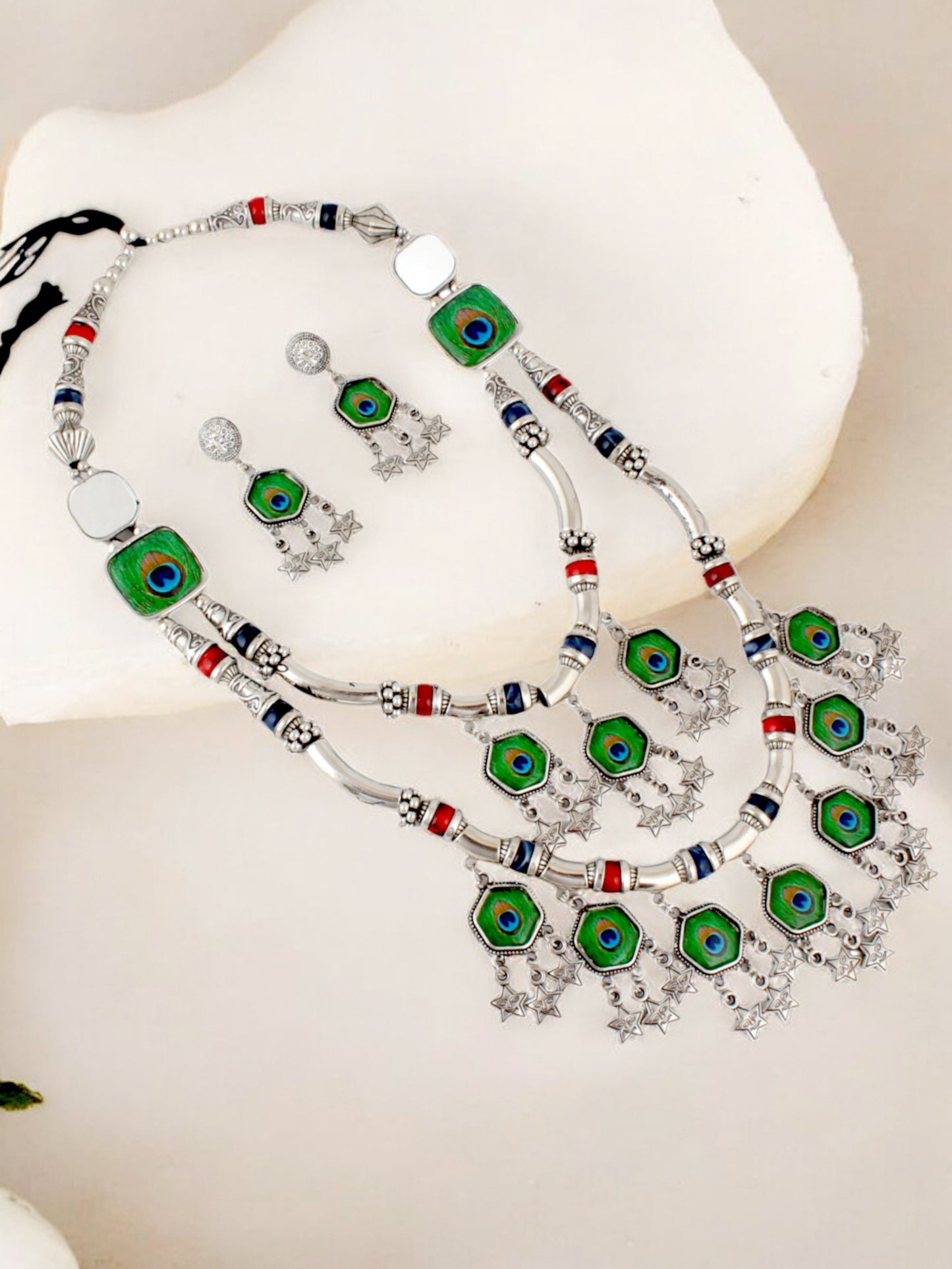 Tribal Garba Navratri Latest Dandiya Religious Jewellery Layered Necklace Set with Earrings