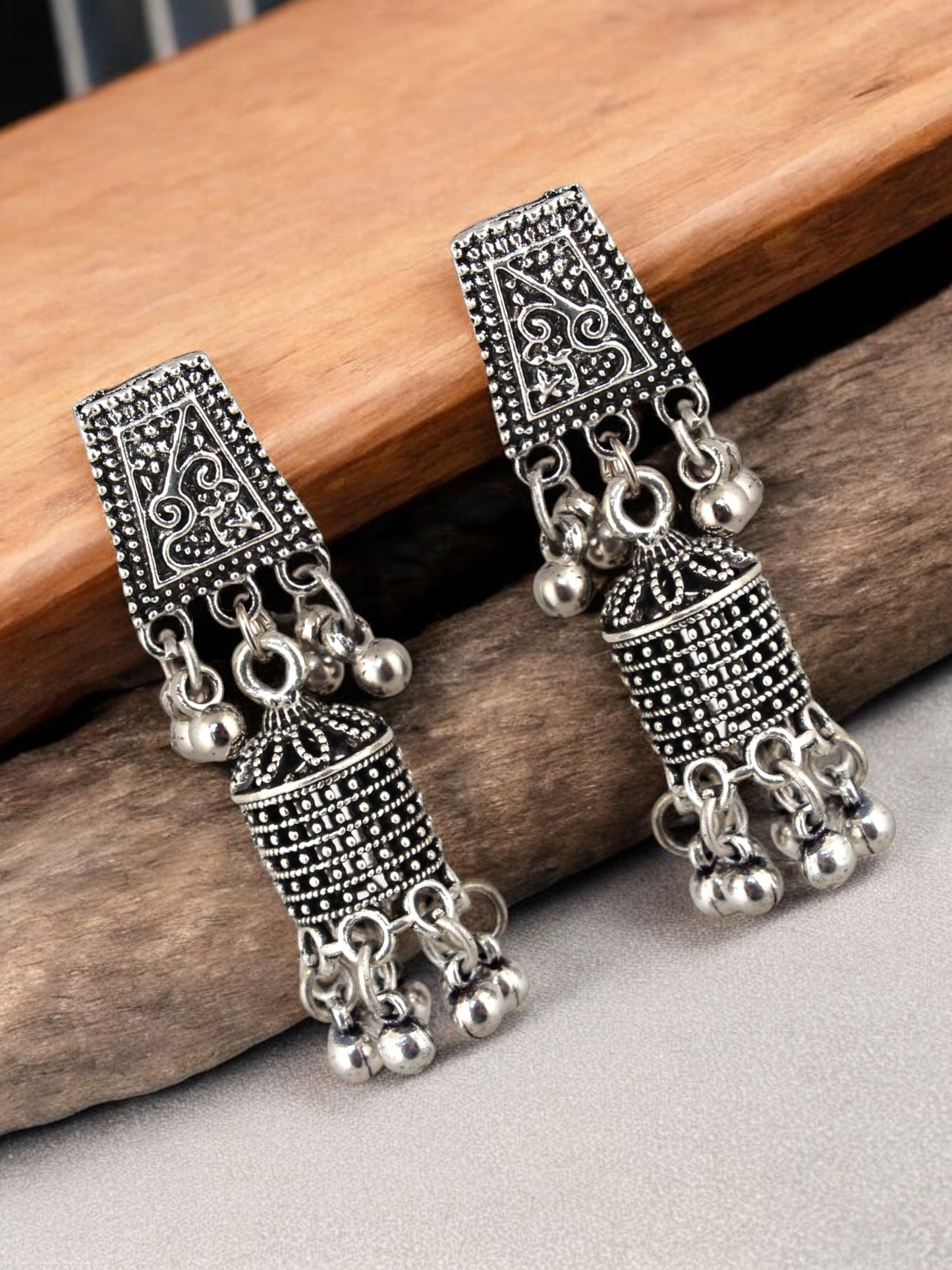 LUCKY JEWELLERY Oxidised Silver Jhumki Earrings For Girls & Women