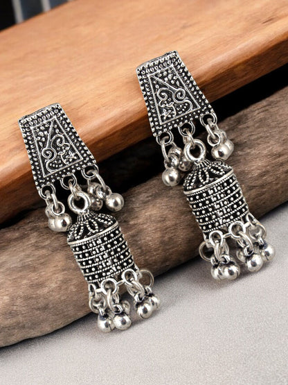 LUCKY JEWELLERY Oxidised Silver Jhumki Earrings For Girls & Women