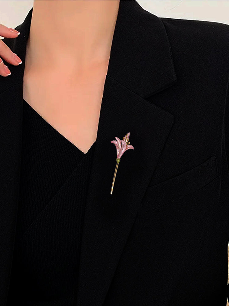 LUCKY JEWELLERY Designer Gold Plating Pink Color Meenakari Flower Saree Pin Hijab Pin Unisex Brooch Pin For Women/Girls/Men (175-CHOM1-1535)
